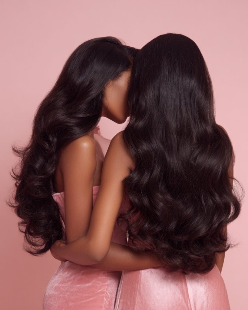 2 women with Raw cambodian hair extensions